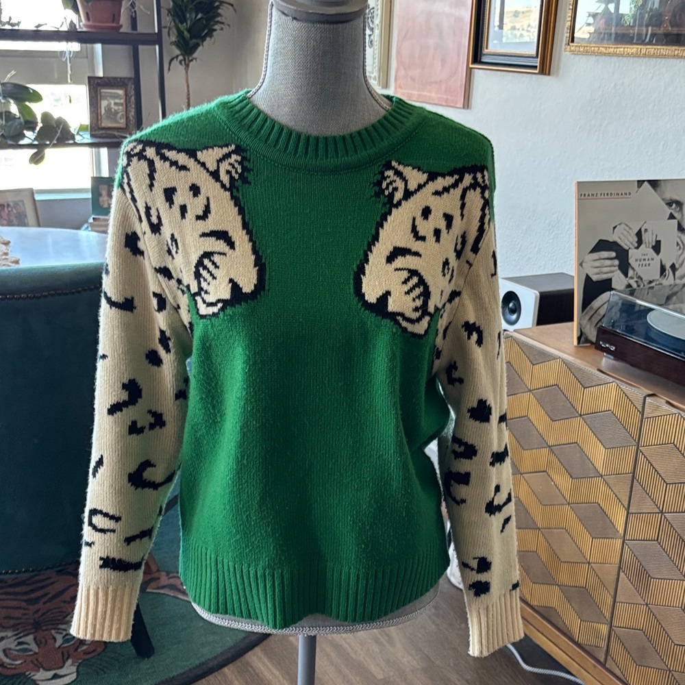 Green Leopard Print Sweater